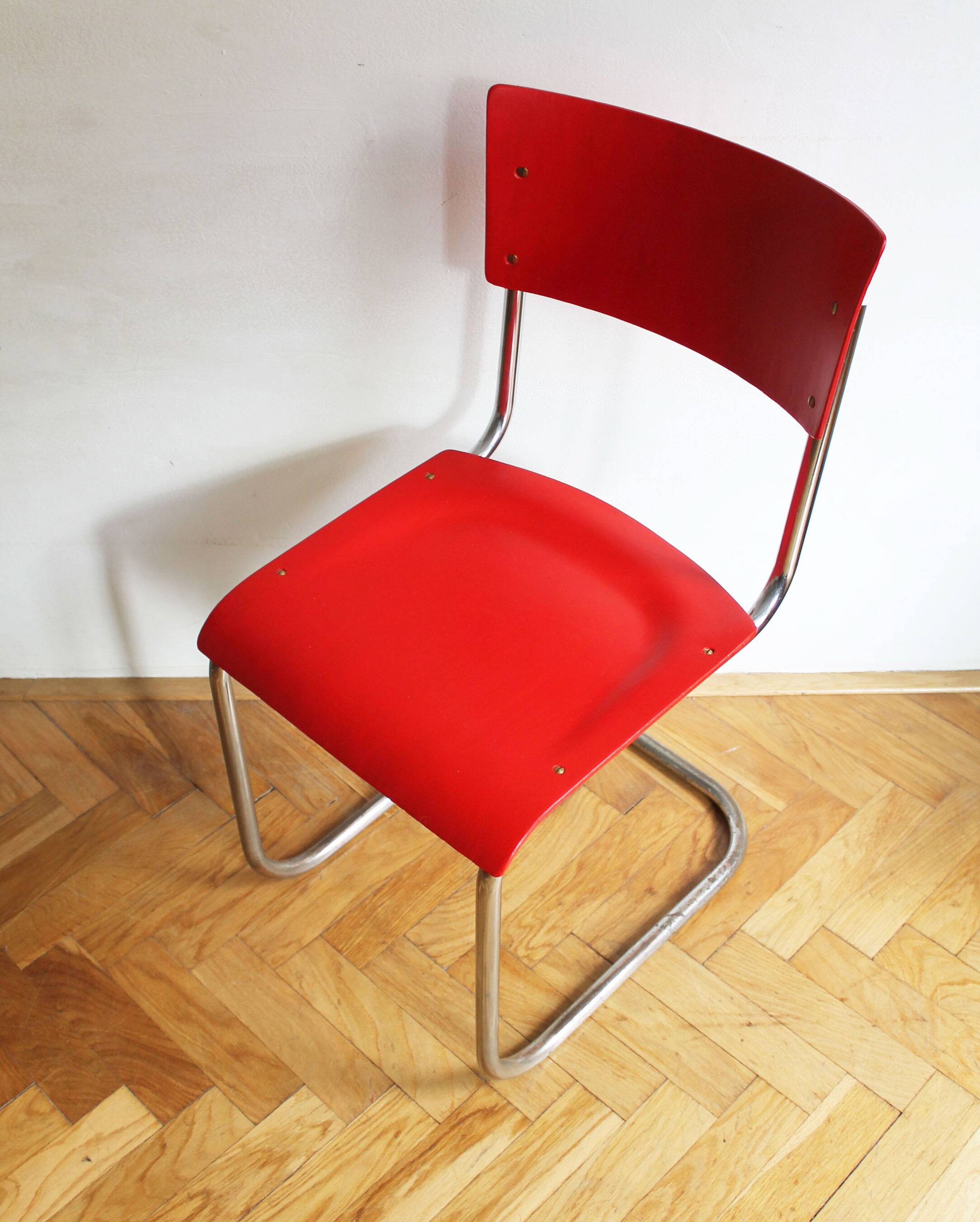 Bright Red 1950's Modernist cantilevered Chair