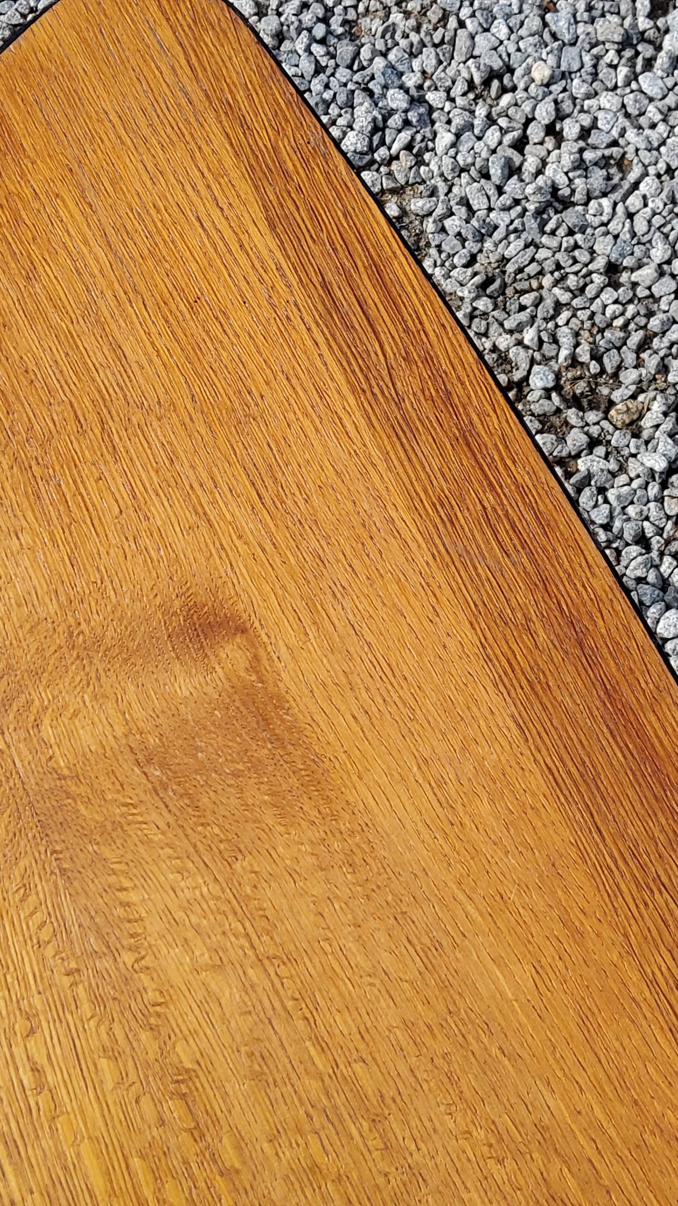 Triangle coffee table in golden blond oak base full iron of the 50s