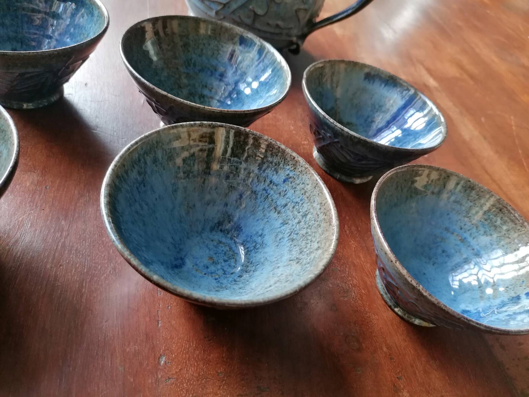 Blue slipware tea set - Bernard Leclerc