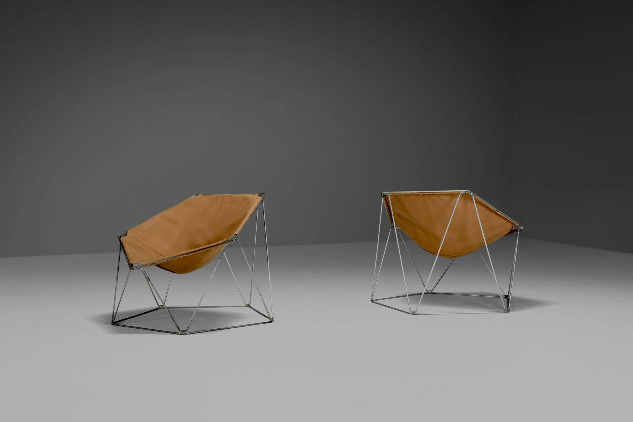 Early ocher canvas Penta chairs by Jean-Paul Barray & Kim Moltzer for Bofinger