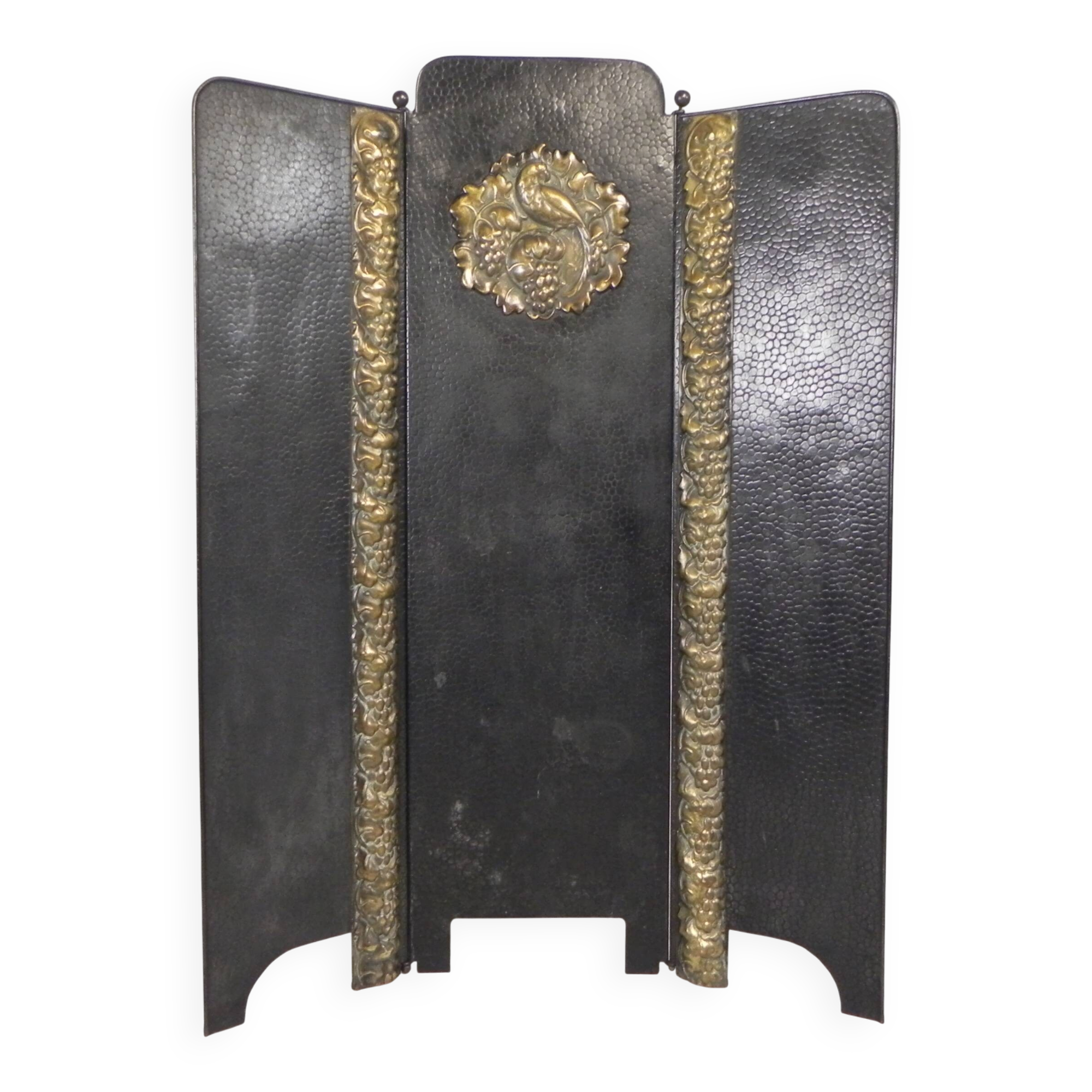 Art Deco screen in steel with brass details, 1930s.
