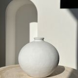 Handcrafted terracotta ball vase painted white H:24 D:26