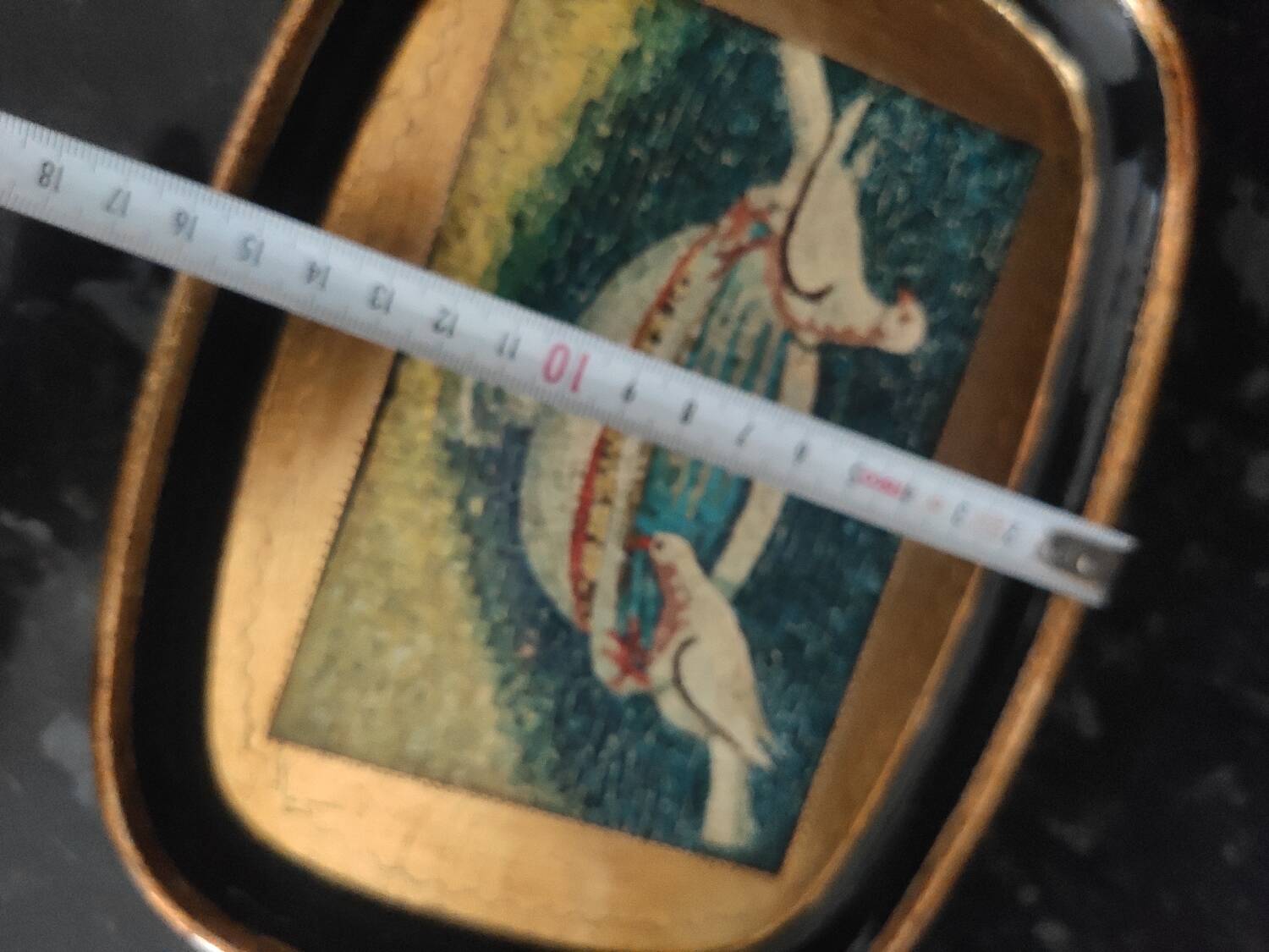 Golden wood tray with mosaic painting