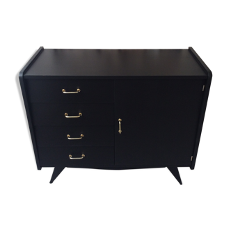 Commode noire pieds compas années 60
