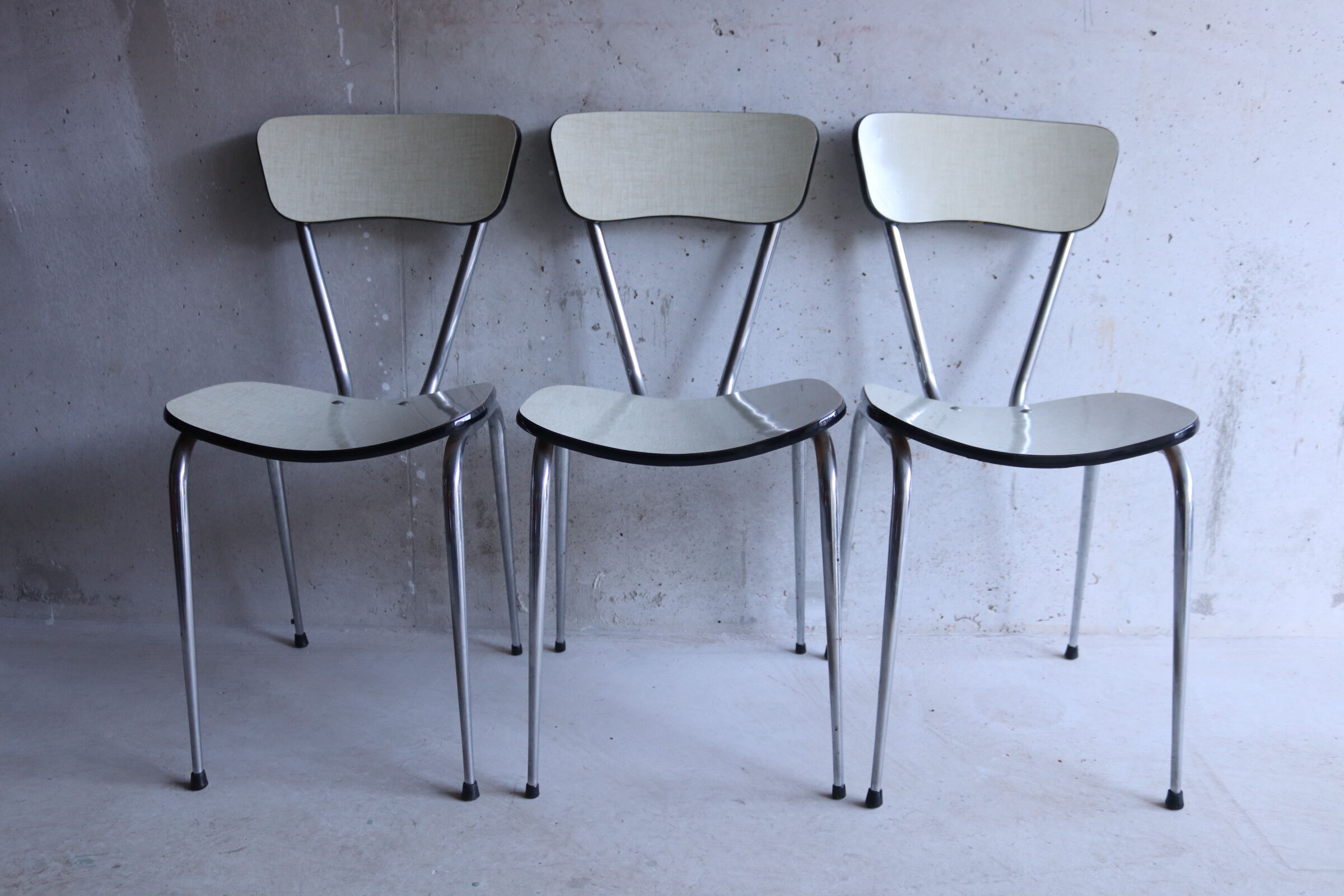 3 chairs in formica cream and khaki 50s