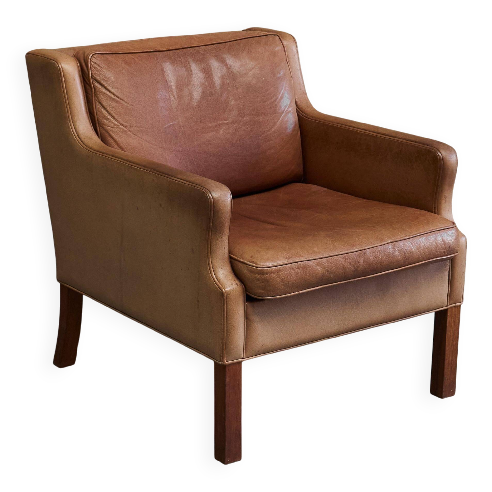 1970s patinated leather Scandinavian lounge chair