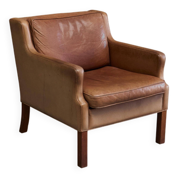 1970s patinated leather Scandinavian lounge chair