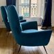 Pair of vintage Italian armchairs, 1950s-1960s, peacock blue velvet.