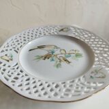 Porcelain cup and cake plate with bird decor