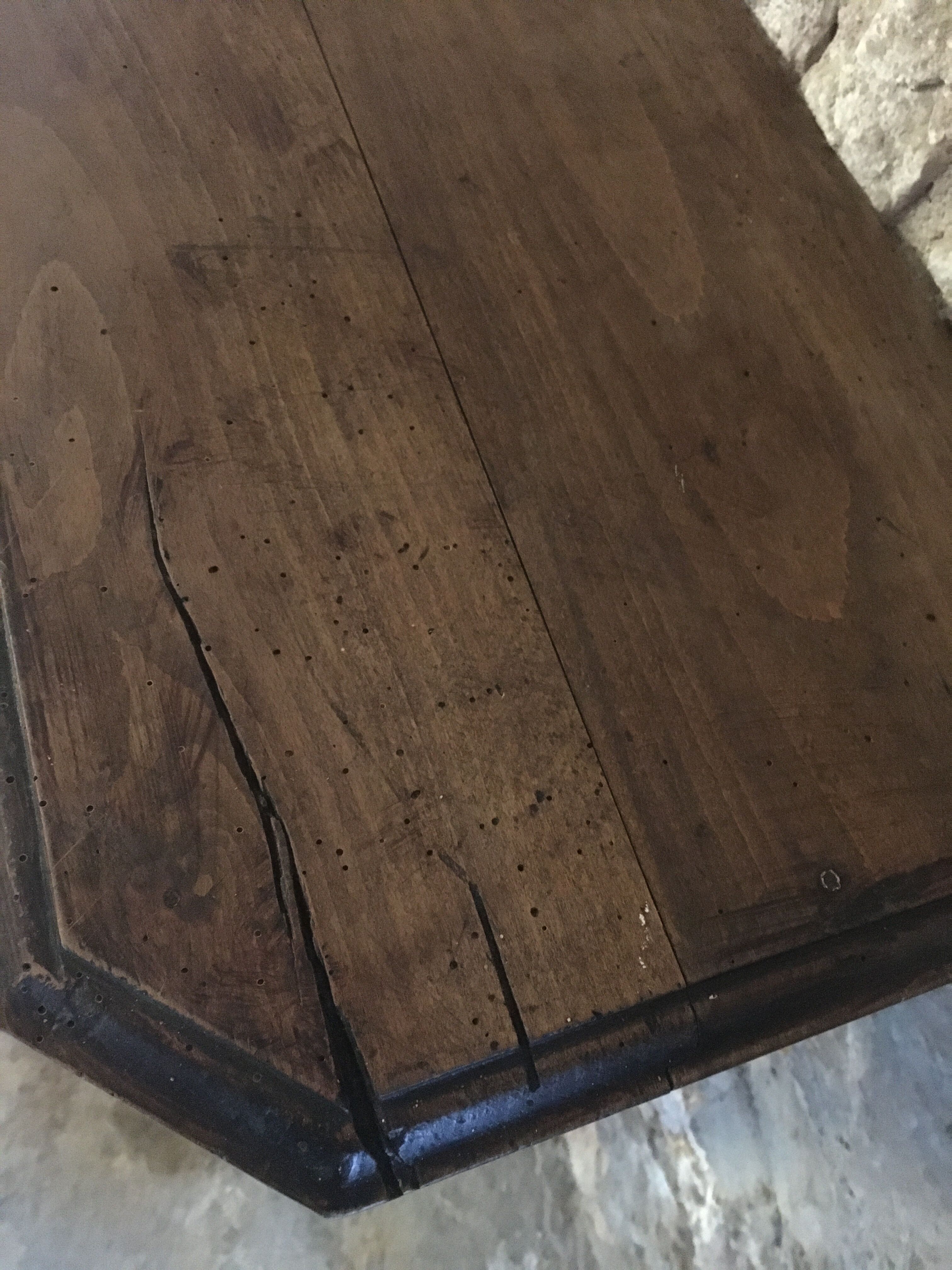 Oak console and walnut feet