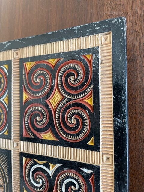 Duo of panels Imigongo carved wood Rwanda 1970