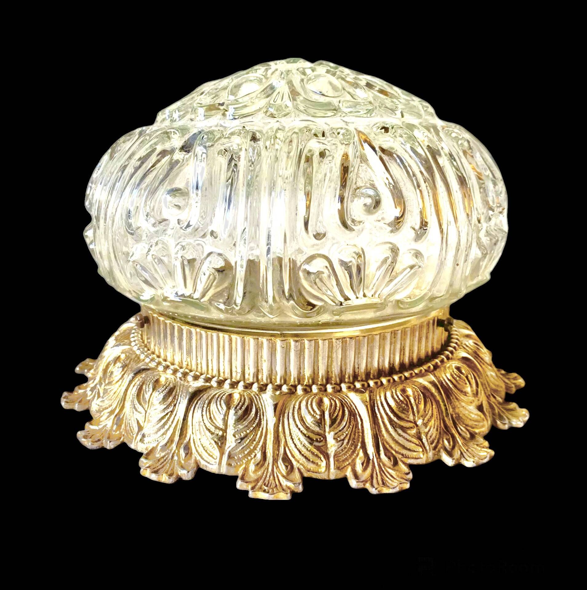 Vintage ceiling light in molded glass and golden brass