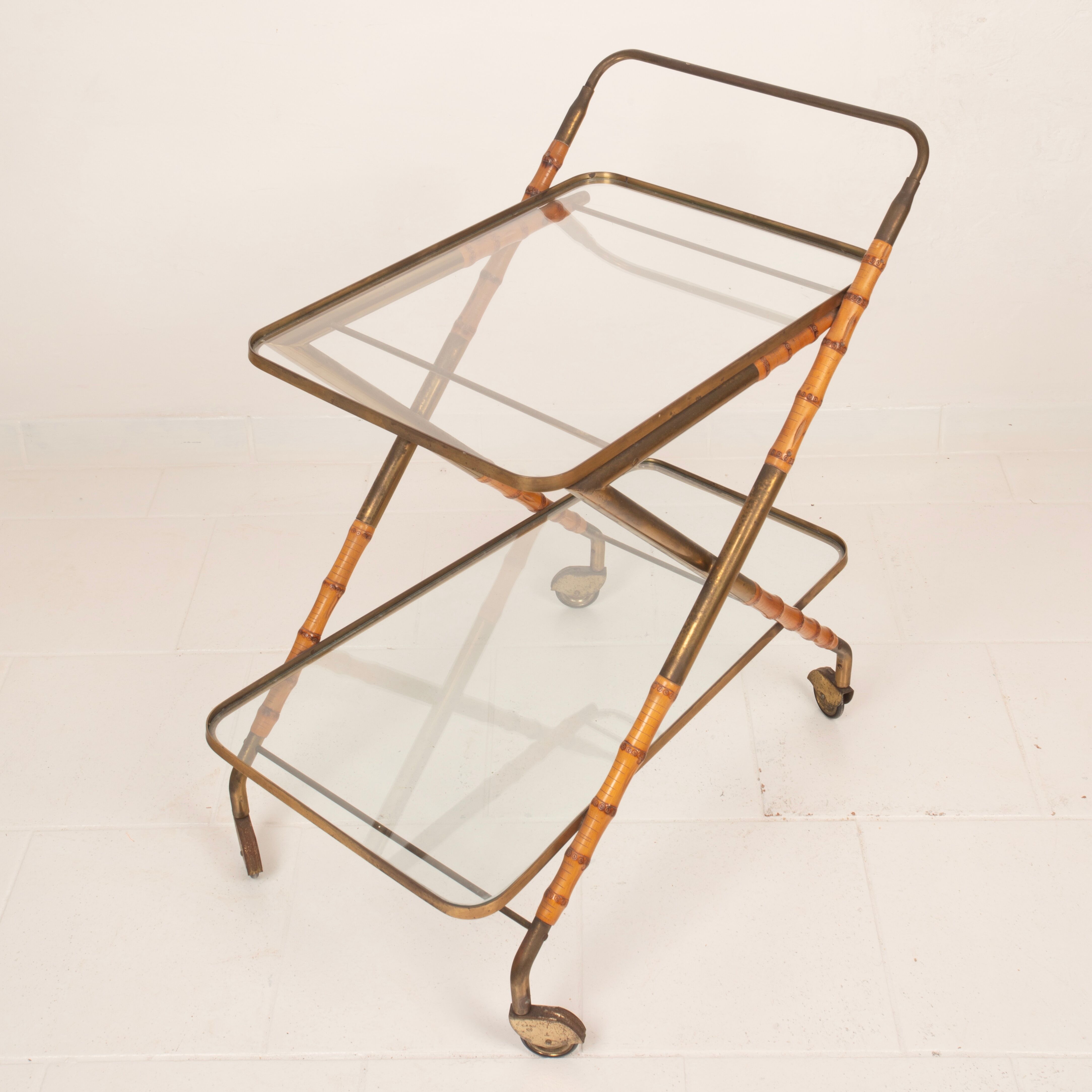 Cesare Lacca Cart in Faux Bamboo and Brass, 1950