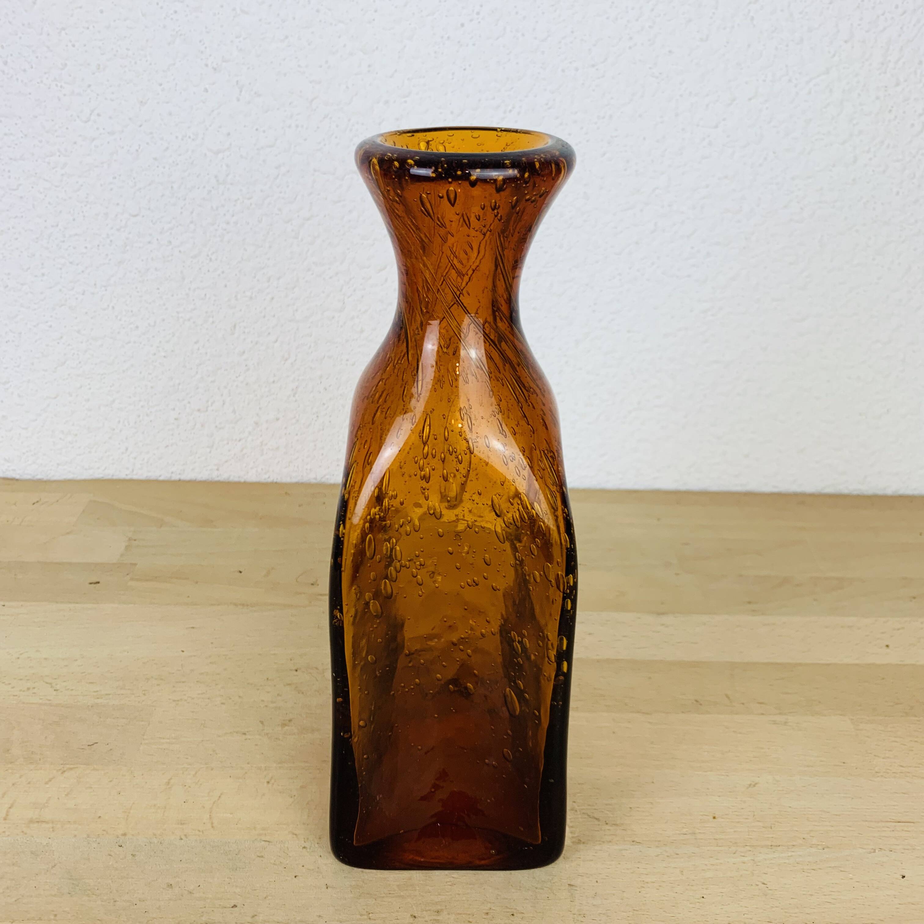 Vintage amber Biot bubbled glass vase