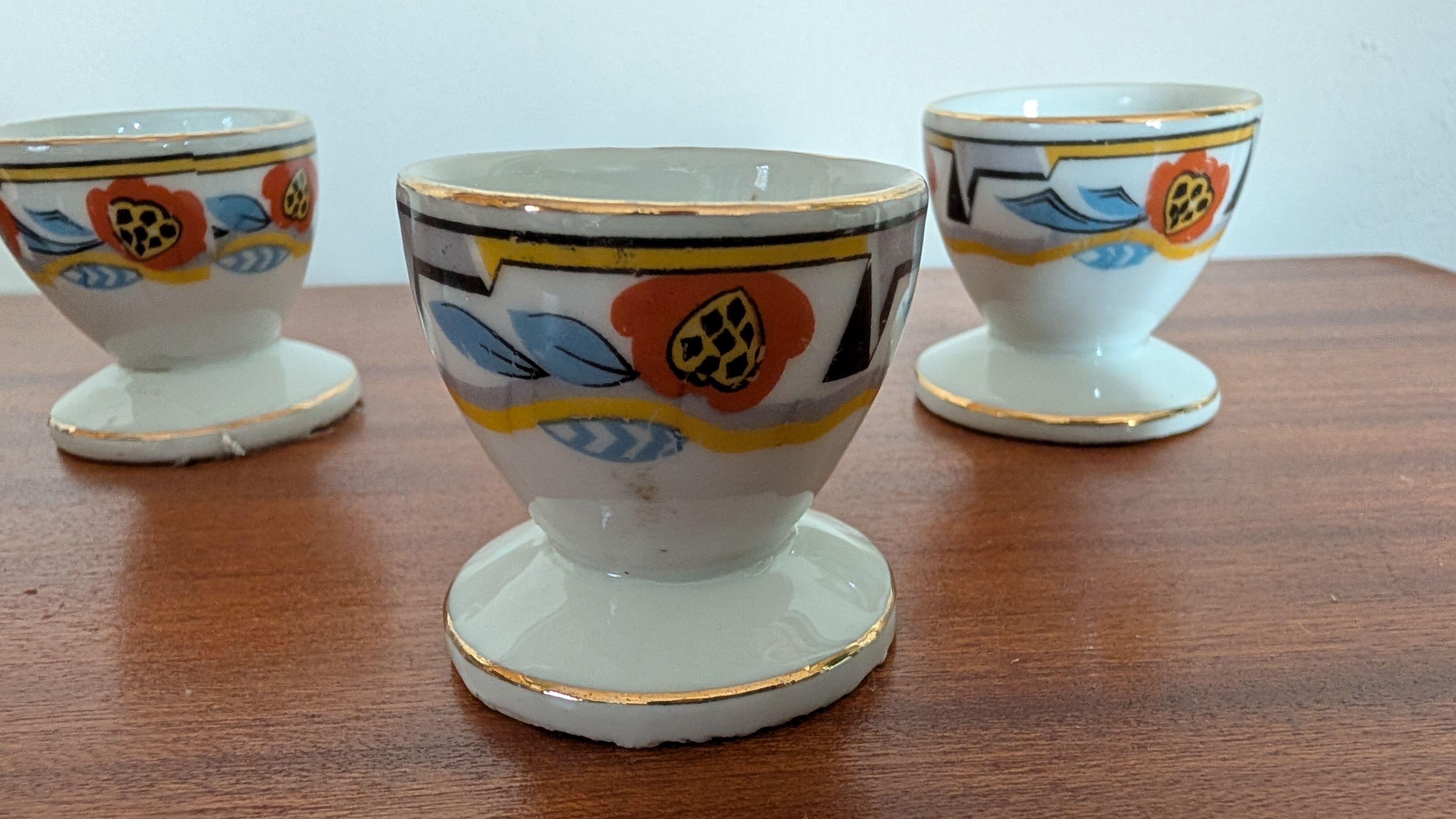 Set of four Art Deco porcelain egg cups from the 1930s.
