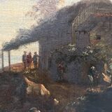 Oil on canvas "Seascape and Mountains" 19th century