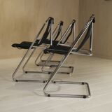 Set of 4 leather and chrome chairs from the 1960s