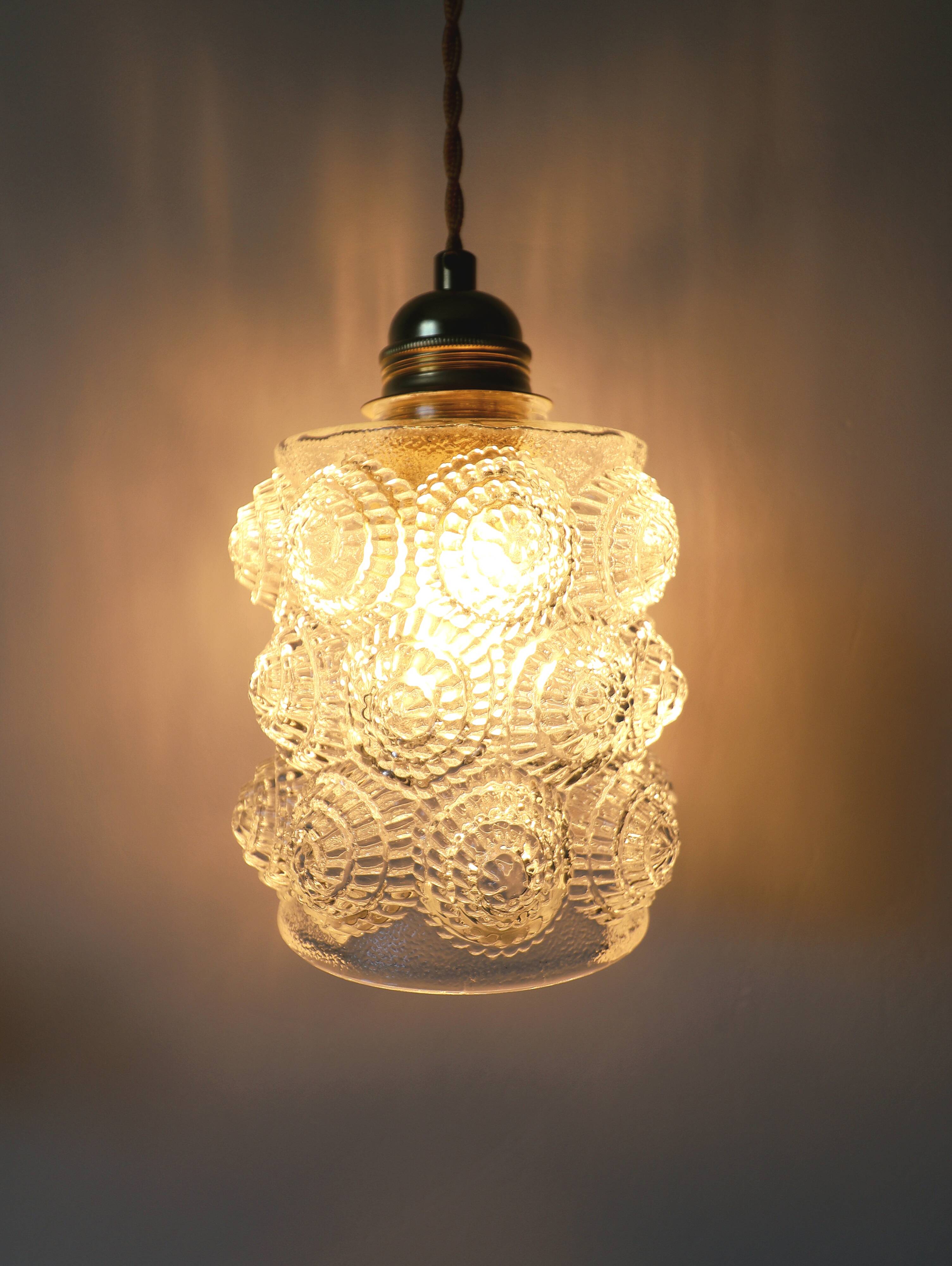 Vintage Scandinavian textured glass pendant — 1960s-70s
