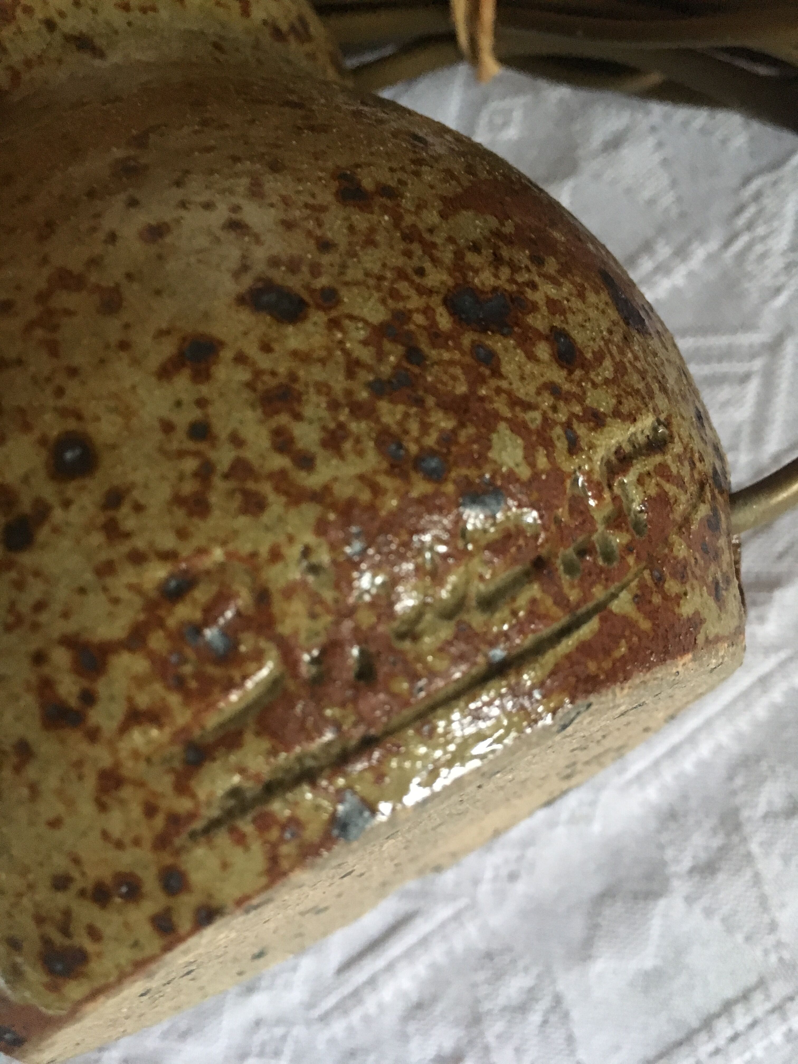 Pyrity sandstone owl lamp signed Guy Baudat