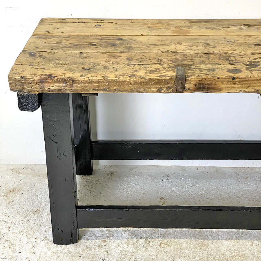 Antique blackened wood and varnished top