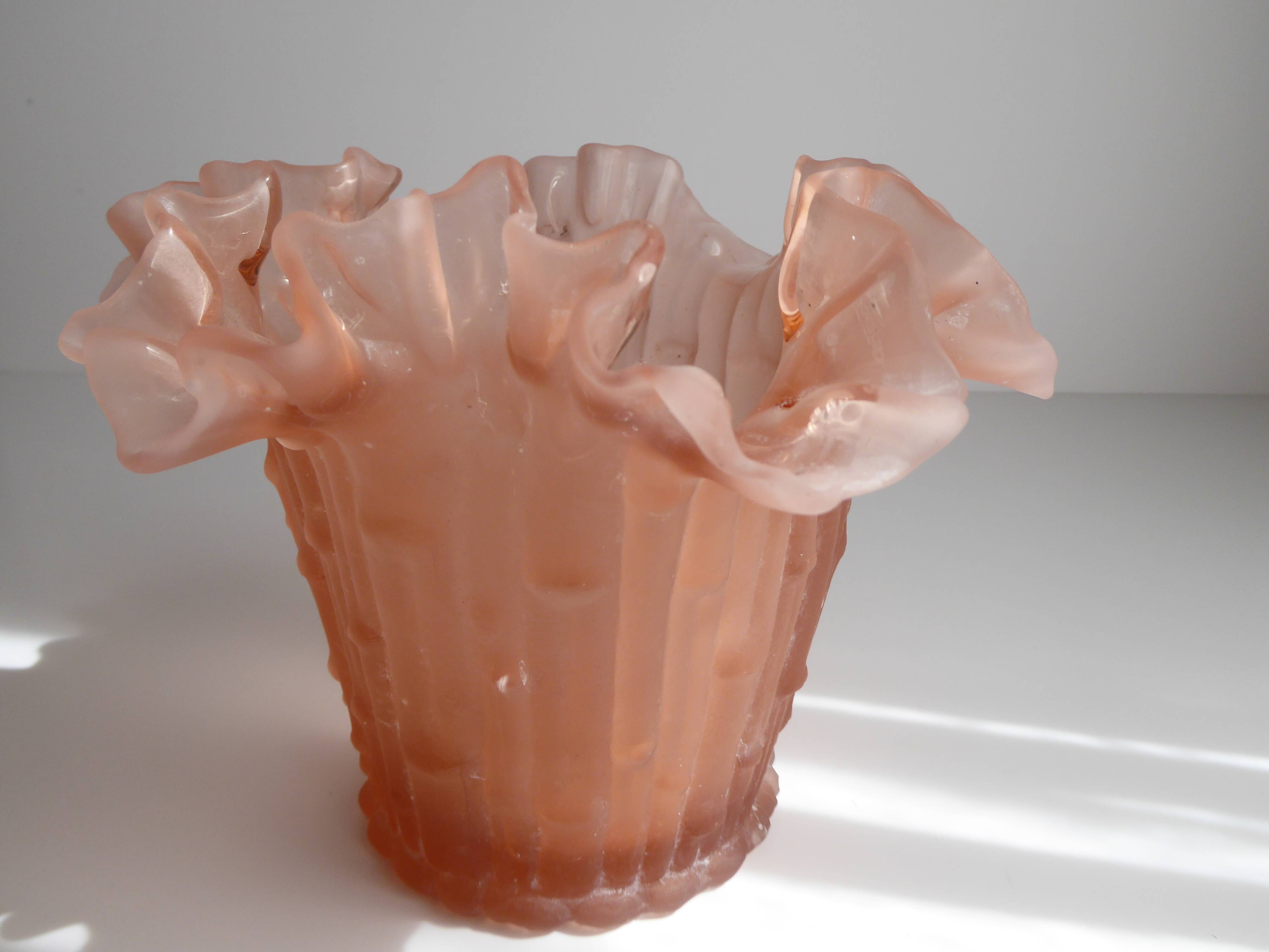 Pink frosted glass vase