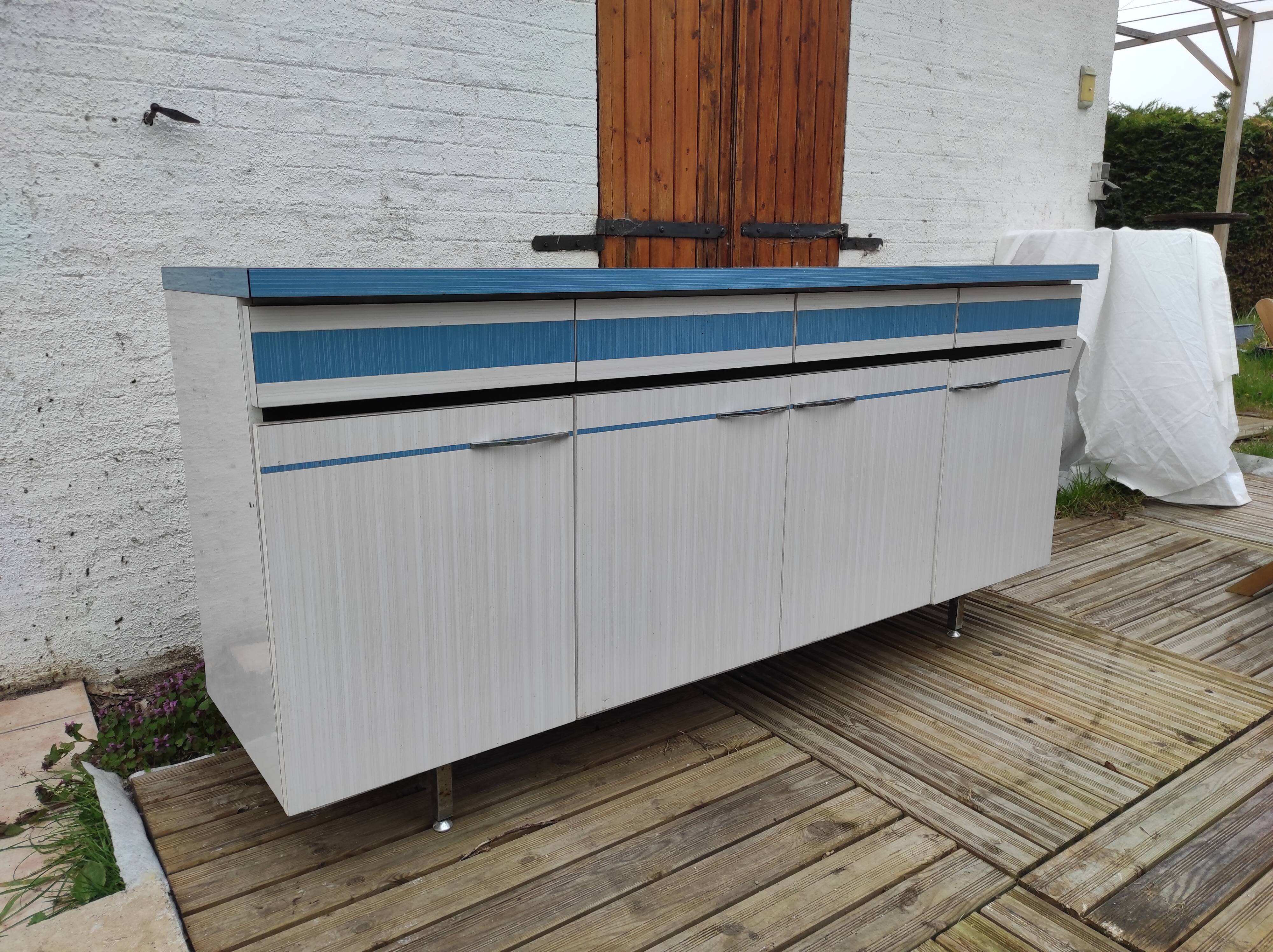 Kitchen cabinet in blue formica 4 doors 4 drawers