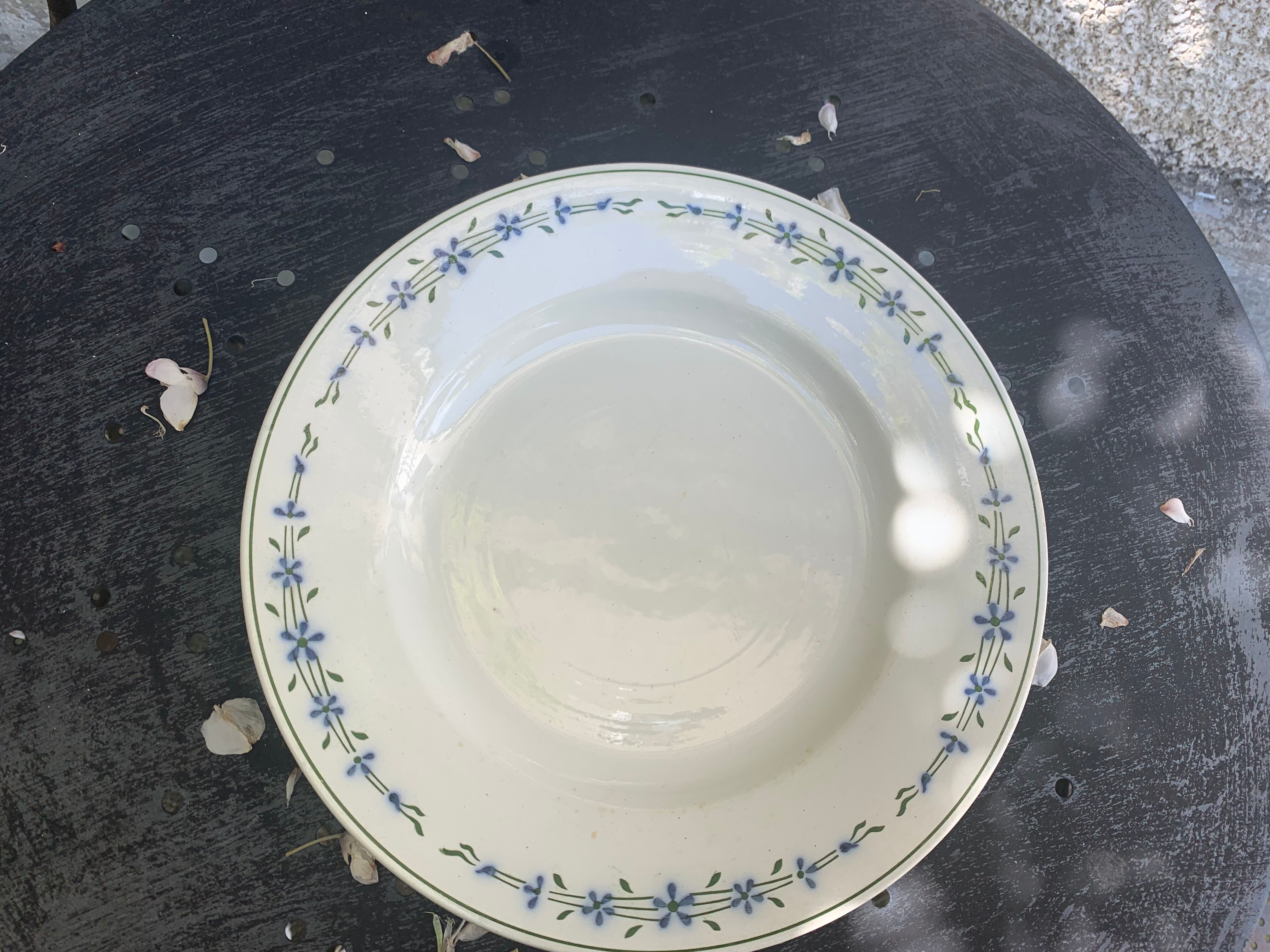 8 flat plates with blue flower pattern earthenware niderviller moselle france art deco