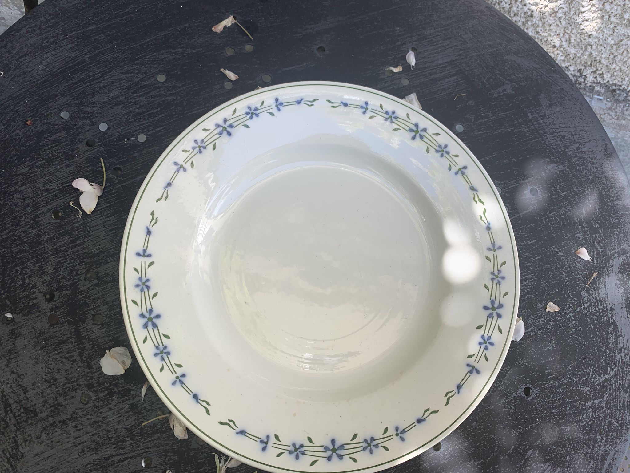 8 flat plates with blue flower pattern earthenware niderviller moselle france art deco