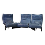 Vico Magistretti 3-Seat Flexible Cassina Blue Leather 'Veranda' Sofa, Italy