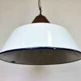 Industrial White Enamel and Cast Iron Pendant Light, 1960s