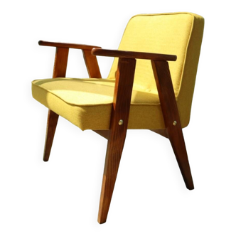 Fauteuil vintage scandinave en bois jaune canari 1962 design par Chierovski rénové chaise de salon style Boho milieu de siècle extraordinaire