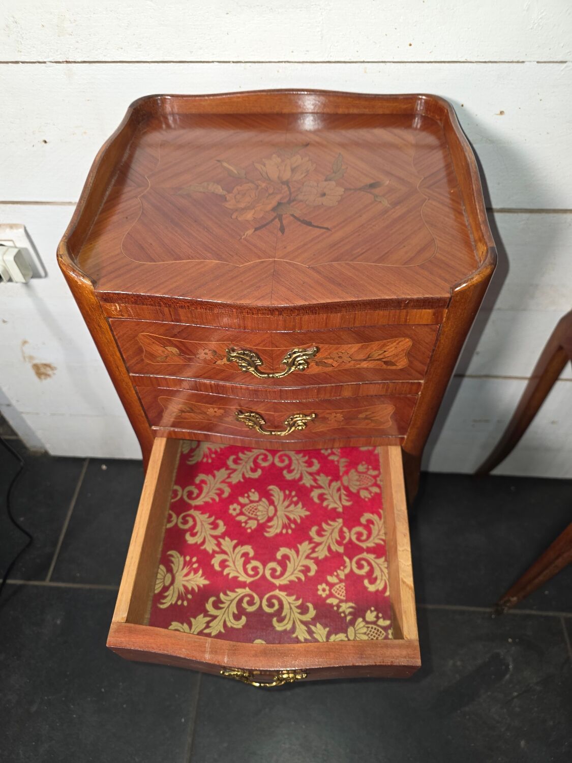 Pair of Louis XV style bedside tables in marquetry.