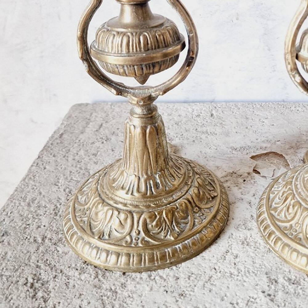 Antique bronze boat candlesticks