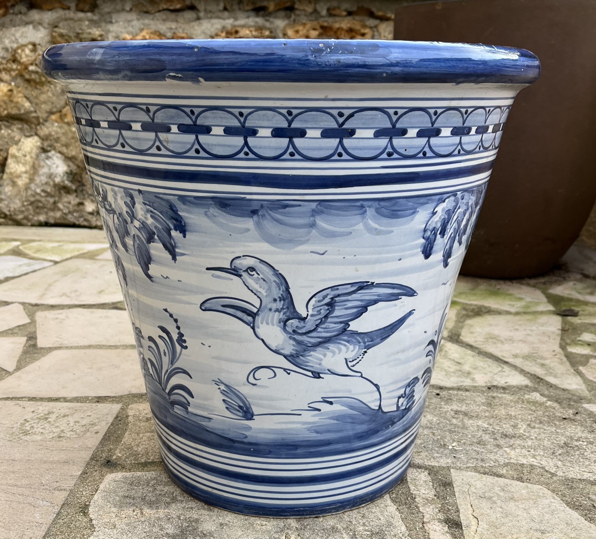 Pot ou vasque de jardin en céramique vernissée