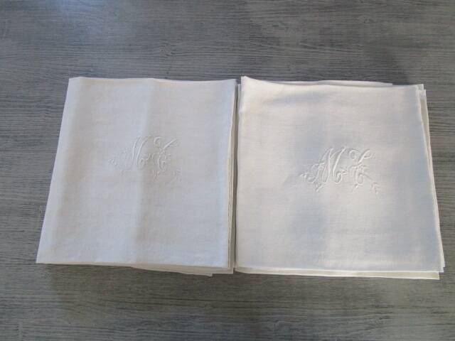 12 large antique table napkins, monogrammed