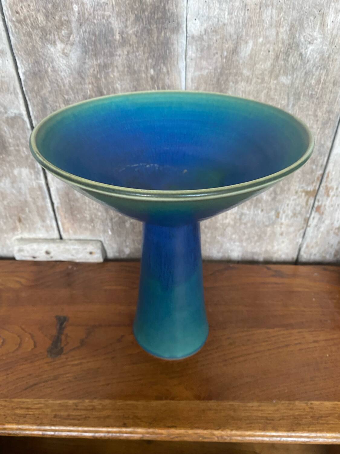 Antique Scandinavian Vintage Blue & Green Ceramic Cup Candle Holder