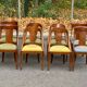 8 chaises gondoles en bois massif et tissu vert et bleu
