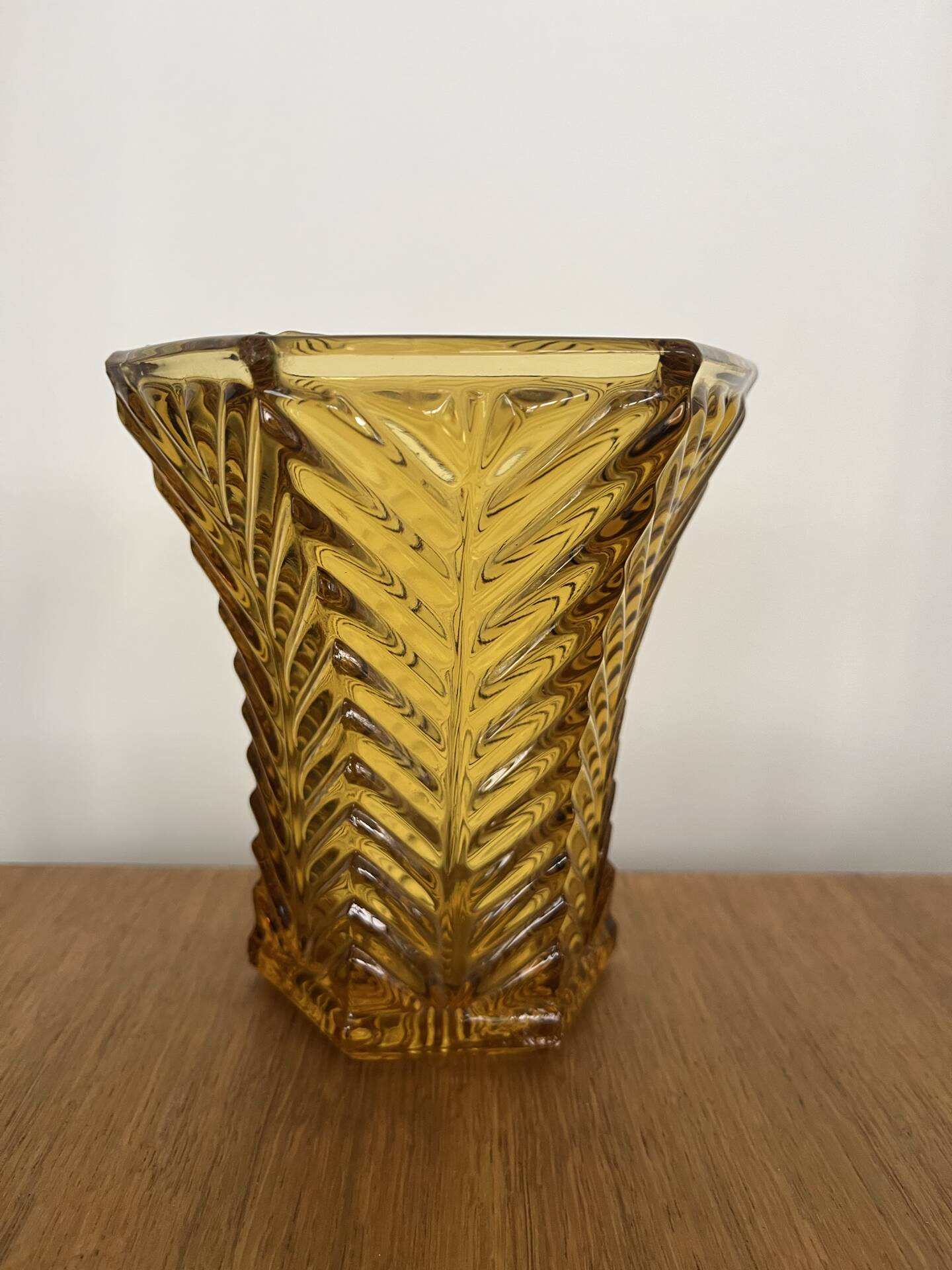 Amber moulded glass vase in Art Deco style