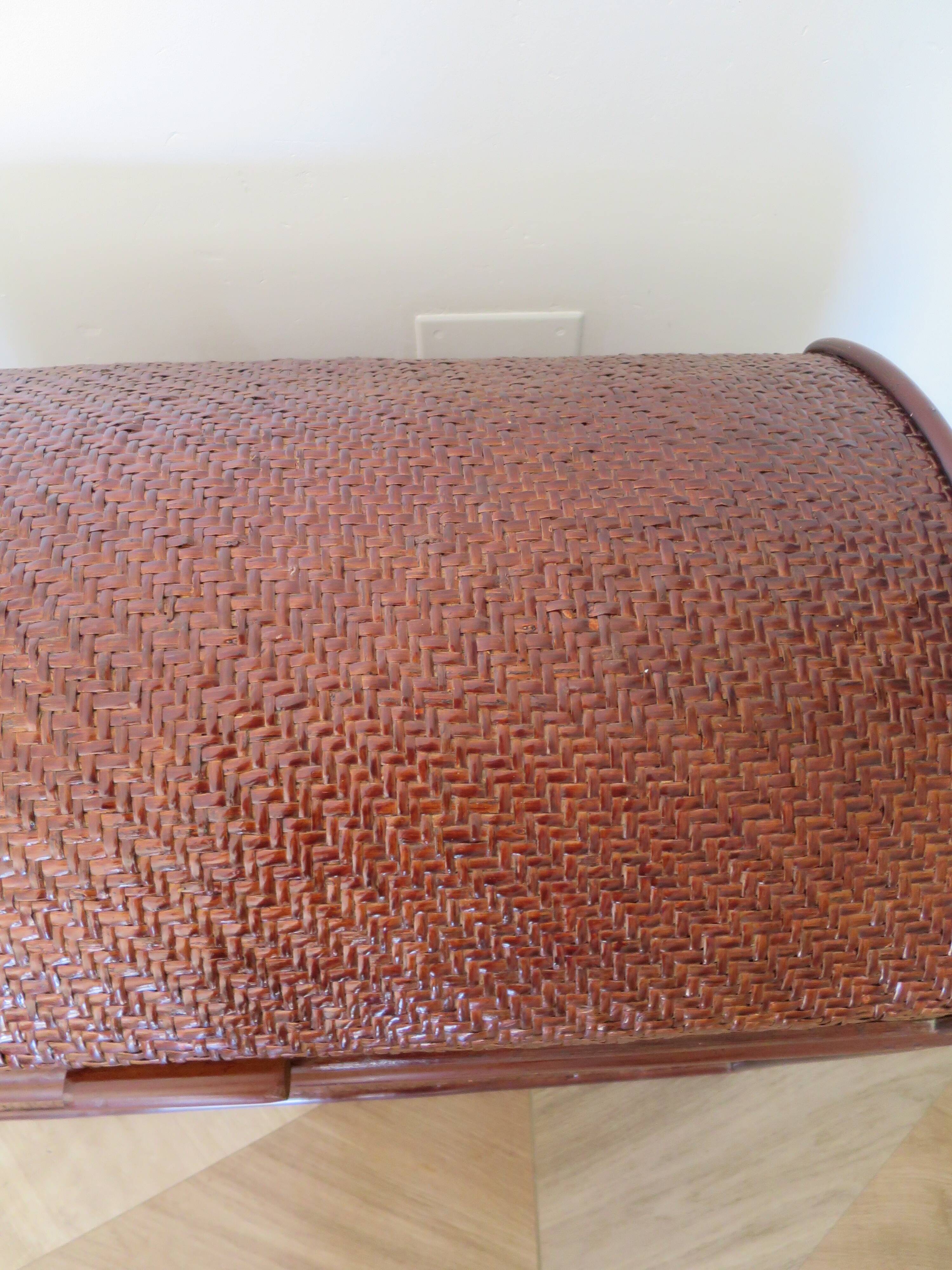 Vintage storage chest - curved - woven rattan - 1970s - mahogany colour