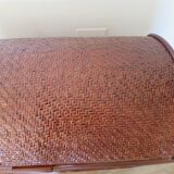 Vintage storage chest - curved - woven rattan - 1970s - mahogany colour