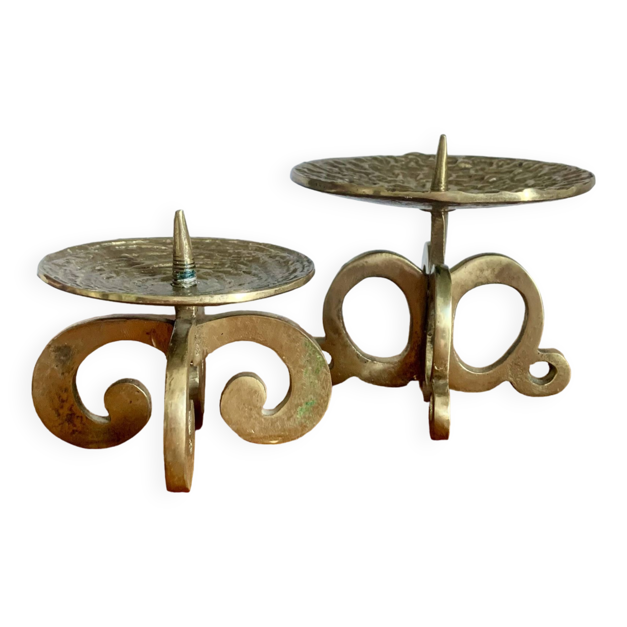 Set of 2 brutalist bronze candleholders, 1970s