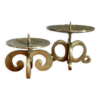 Set of 2 brutalist bronze candleholders, 1970s