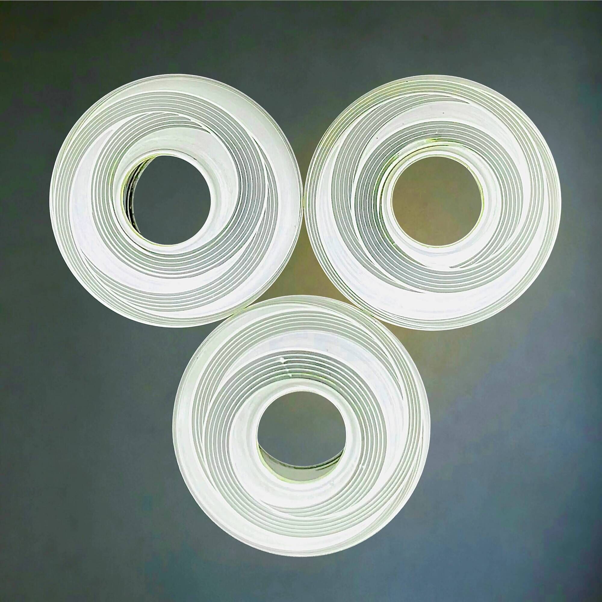 Three-light chandelier in brass and striated opaline glass – 1950s-60s