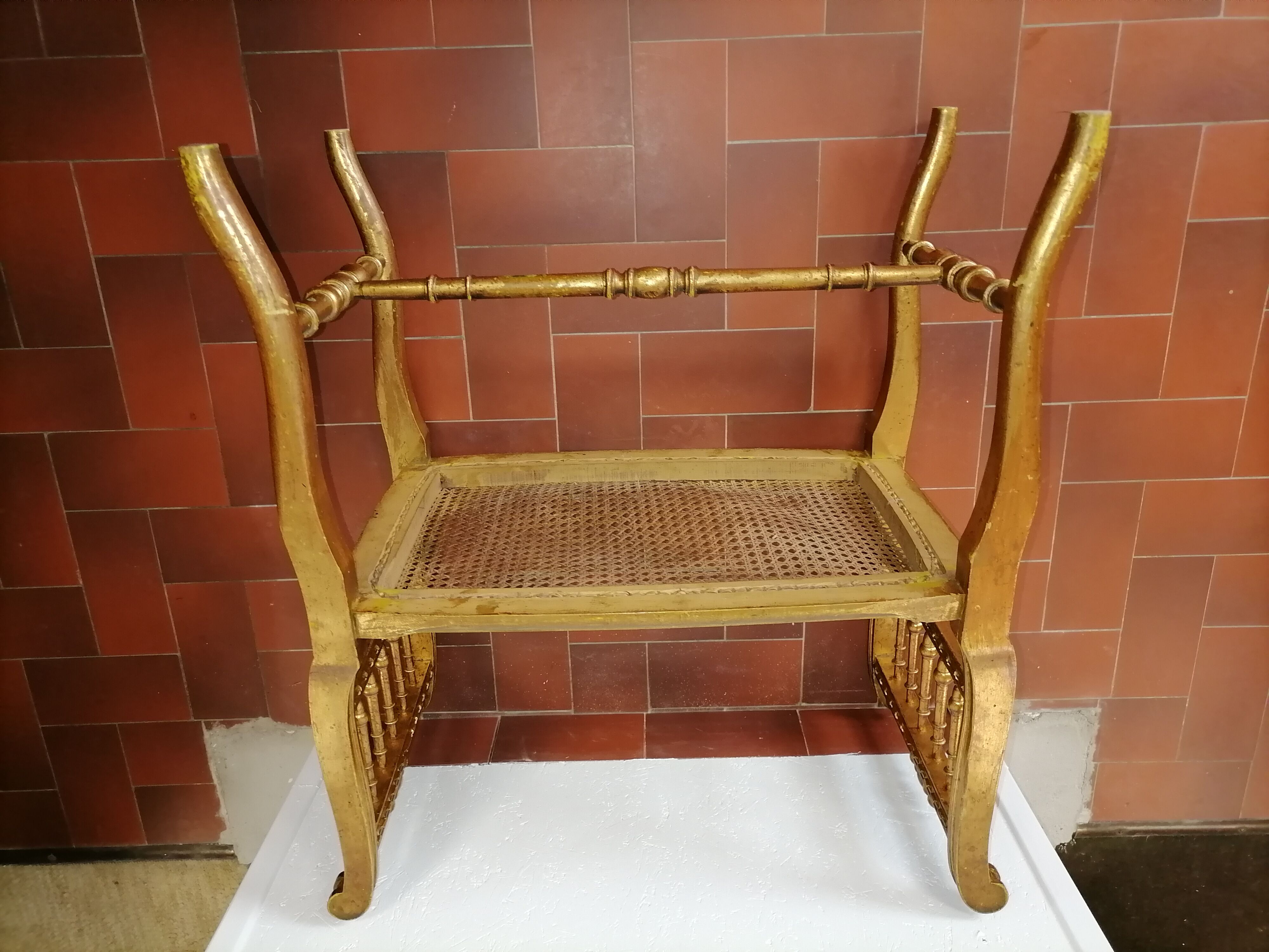 Gilded wood cane bench