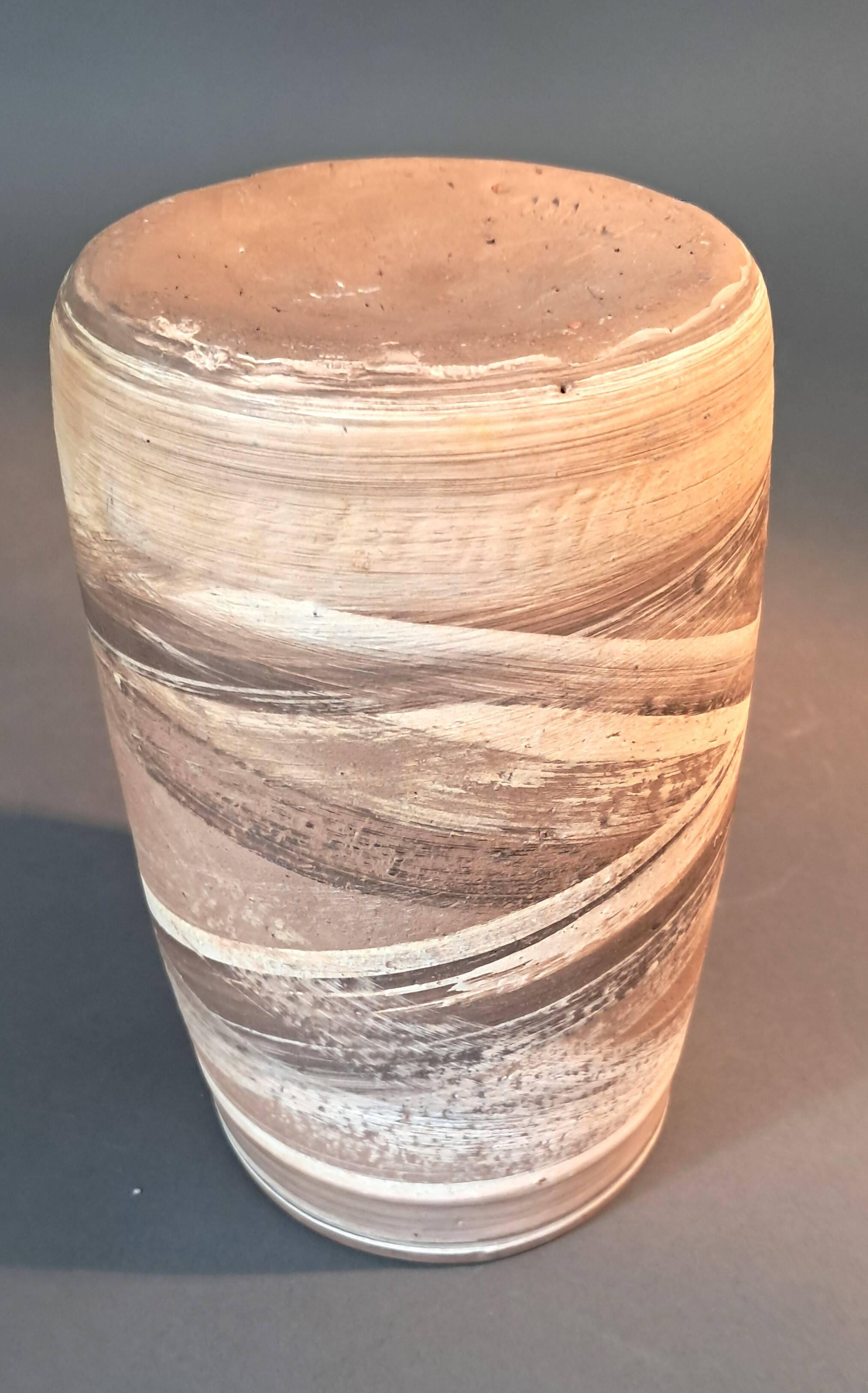 Painted terracotta scroll vase, La Borne circa 1960 by Anne-Marie Sybsema de Bay.