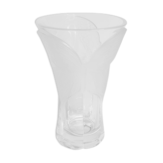 Vase cristal d'Arques modèle "Papillons" de style art déco, 20 cm