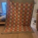 Organic jute rug with orange and pink patterns by Matias Mollenbach