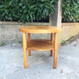 Round walnut pedestal table, with tablet