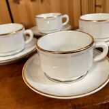 Set of 2 Apilco Flat French Porcelain Coffee Cups with Saucers, Model Flora