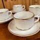 Set of 2 Apilco Flat French Porcelain Coffee Cups with Saucers, Model Flora